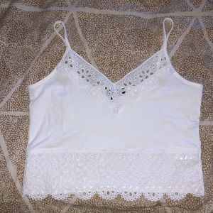 White Floral Lace Crop Tank